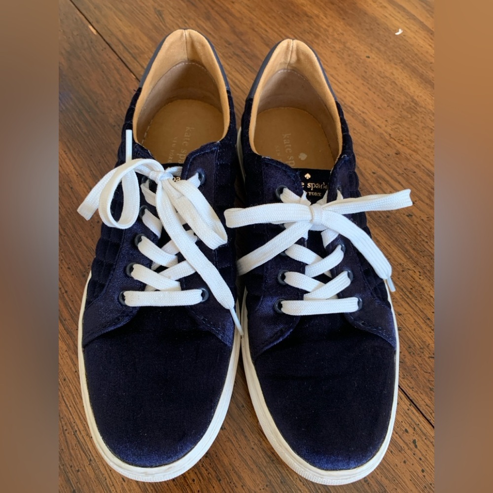 Women’s Kate Spade Fleet Blue Velvet Sneakers Size 8.5 Colorful Designer Jewel